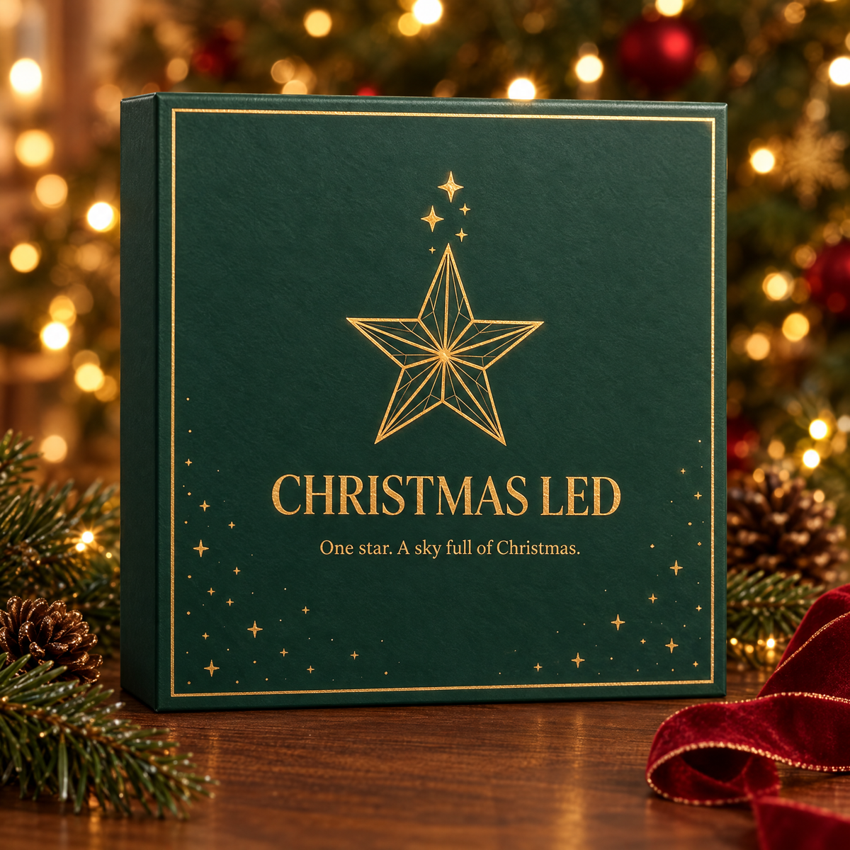 Christmas LED green and gold gift box