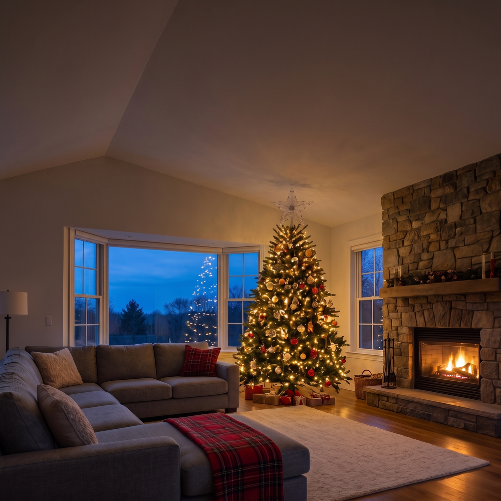 Living room with the Christmas LED star switched off