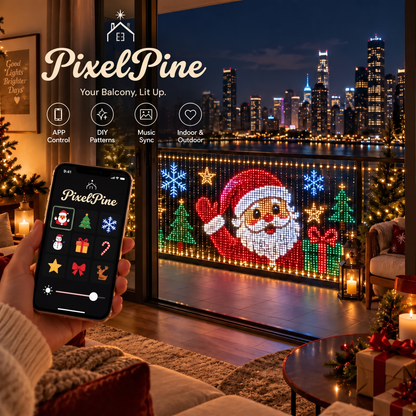 PixelPine balcony lights: app control, DIY patterns, music sync, indoor and outdoor
