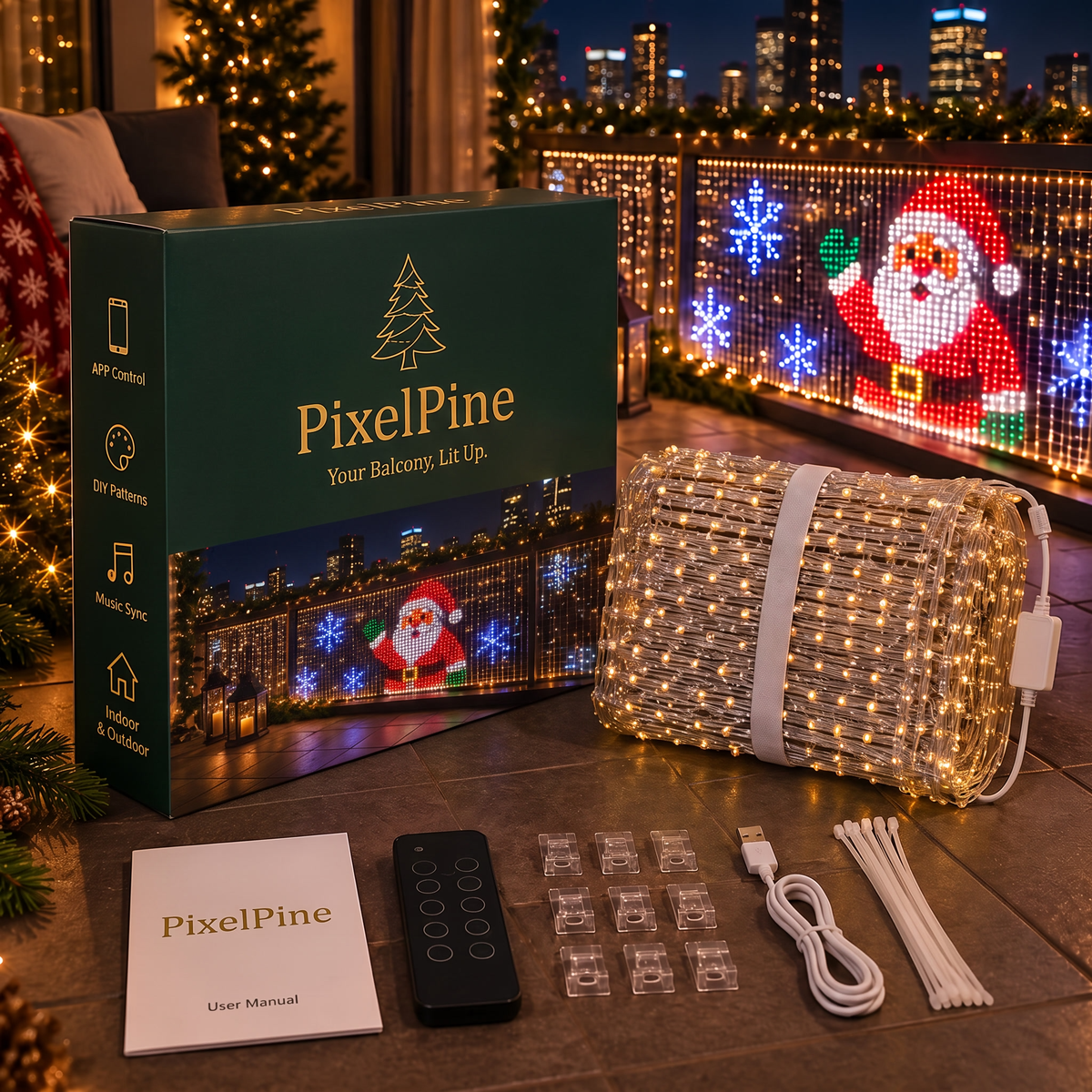 PixelPine balcony lights box and everything included