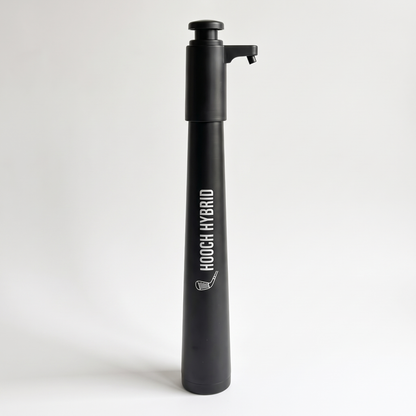 Hooch Hybrid golf bag drink dispenser on a white background, matte black shaft with pump head