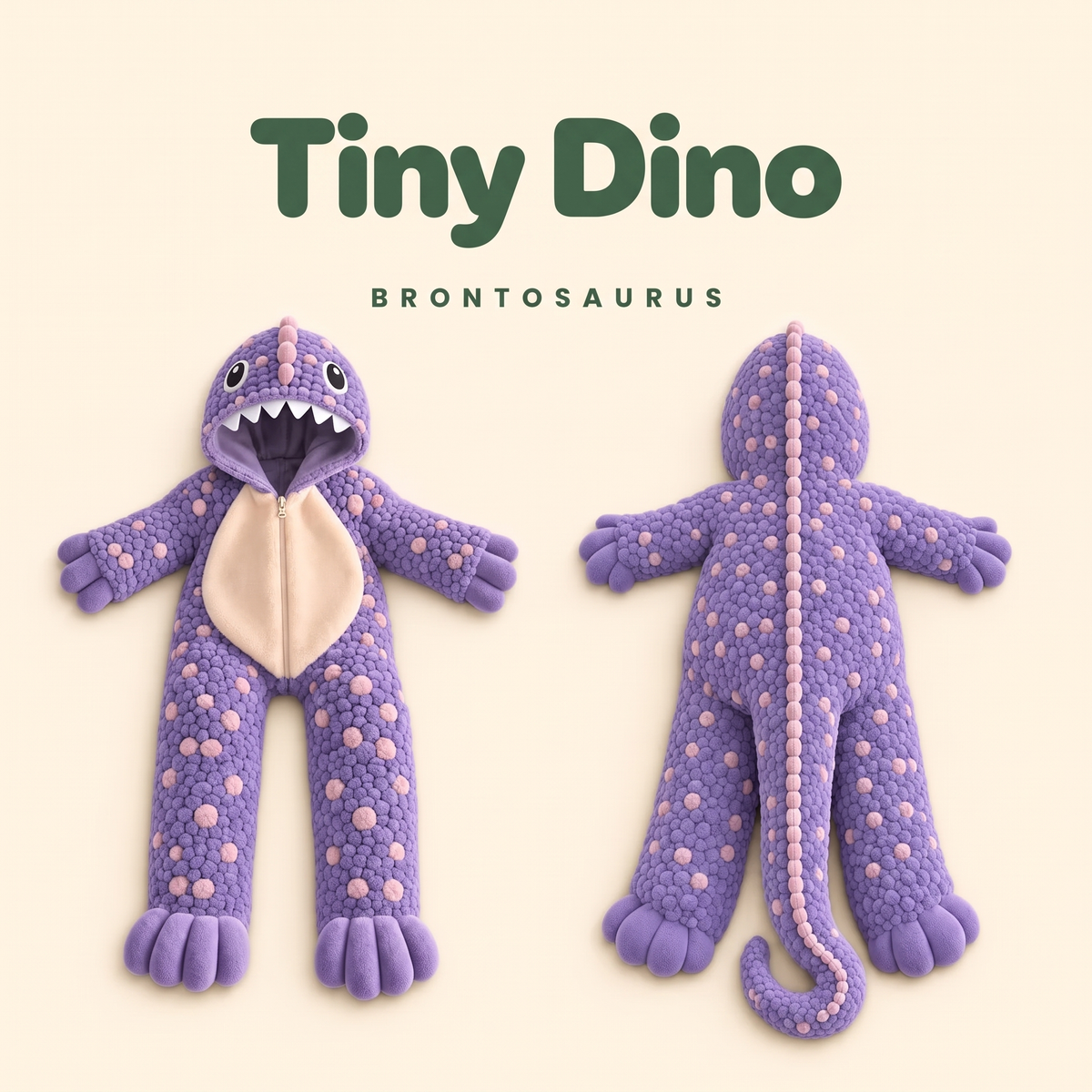 Tiny Dino purple brontosaurus baby onesie front and back