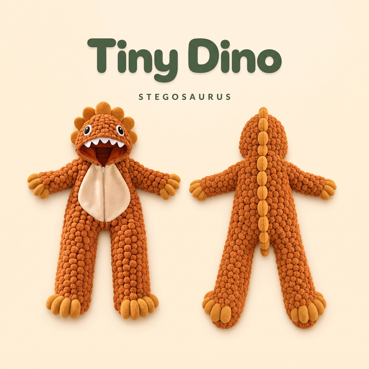 Tiny Dino orange stegosaurus baby onesie front and back