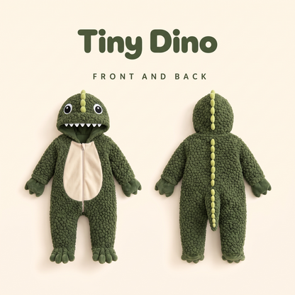 Tiny Dino green T-rex baby onesie front and back