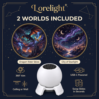 Lorelight includes two slides: Dragon Rider Skies and City of Starlight