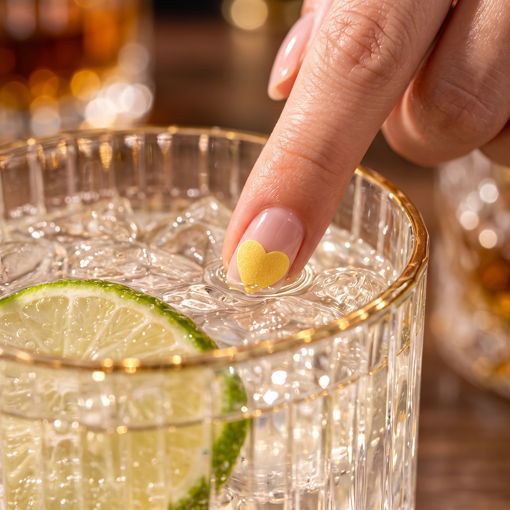 SipSure heart sticker stays yellow in a safe drink